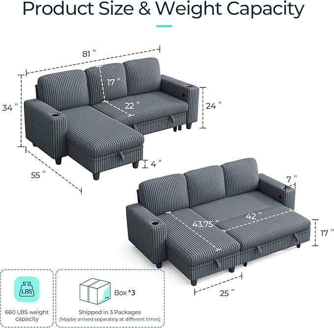 LINSY HOME Sectional Sleeper Sofa - Image 2