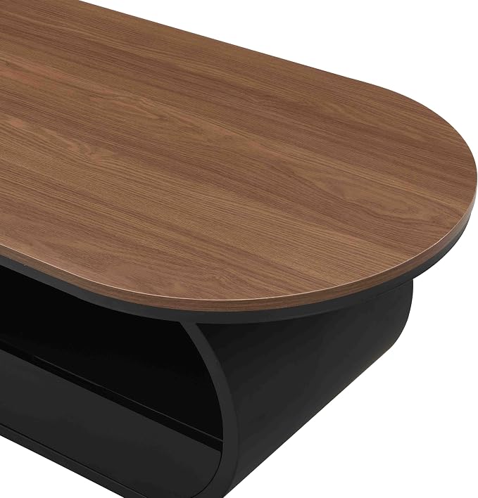 Modern Oval Coffee Table, 47.24" Brown Wood Top Coffee Table - Image 6
