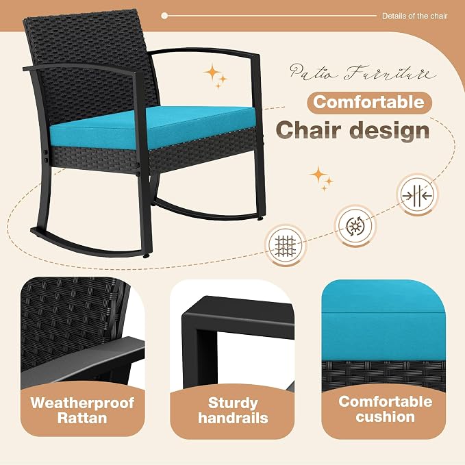 Greesum 3 Piece Patio Furniture Set, All-Weather Imitation Rattan Conversation - Image 3