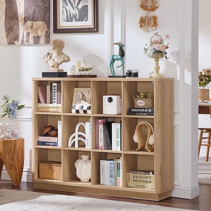Joaxswe 12 Cube Storage Organizer, Wood Floor Standing 3-Tier Cubby Bookcase - Image 2