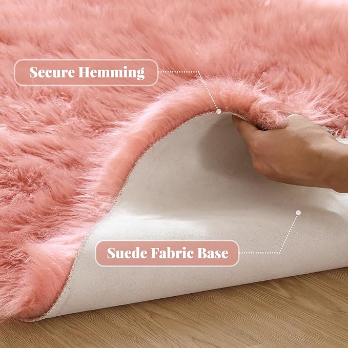 ORINOVA Pink Washable Shag Round Rugs 6.6ft Soft Plush Faux Sheepskin Fuzzy Fur - Image 2