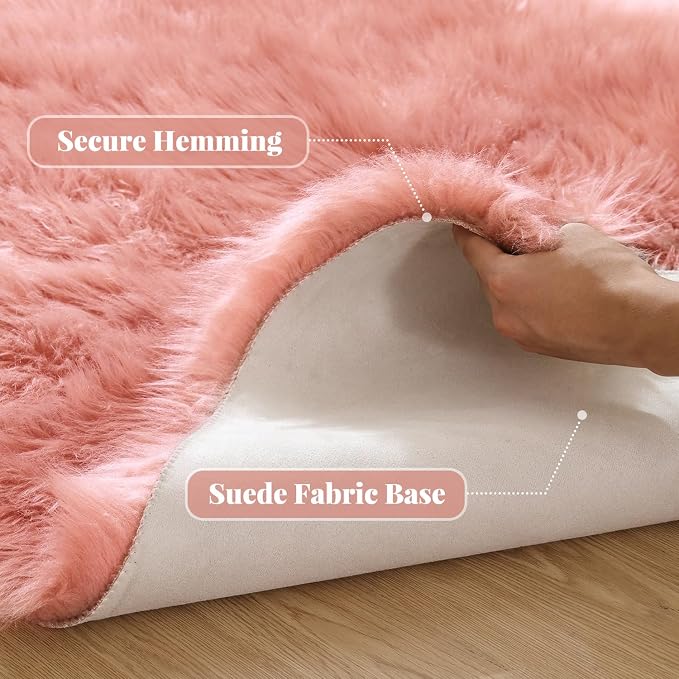 ORINOVA Pink Faux Sheepskin Fuzzy Fur Rugs - Image 3