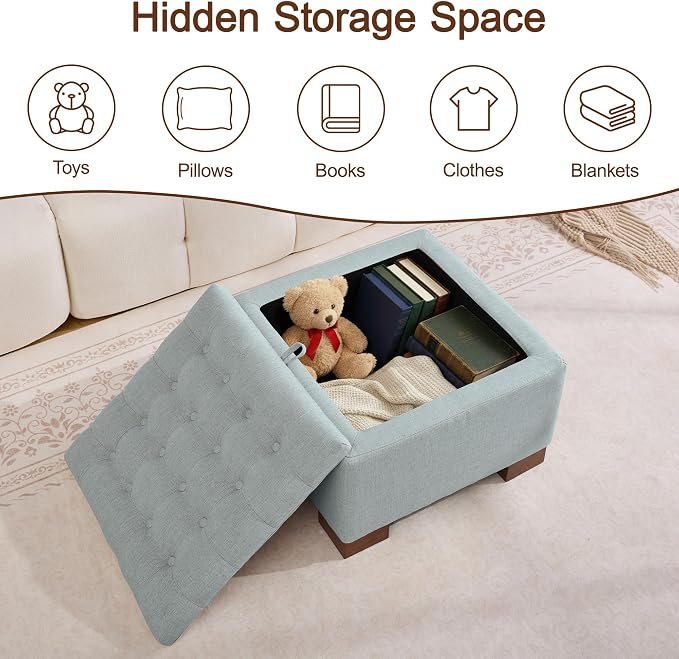WUTUTUEE 24" Fabric Square Storage Ottoman - Image 7