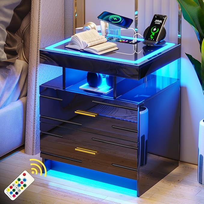 WOOVIVS Nightstand with 24 Colorful Lighst, LED Night Stand with - Image 7