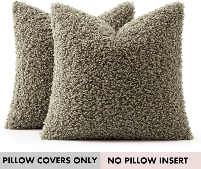 Faux Fur Throw Pillow Covers 18x18 Inch Set of 2 Boucle Neutral Decorative - Image 7
