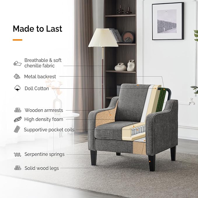VINGLI Accent Chairs for Living Room Chairs Reading Chair Mid Century Modern - Image 6