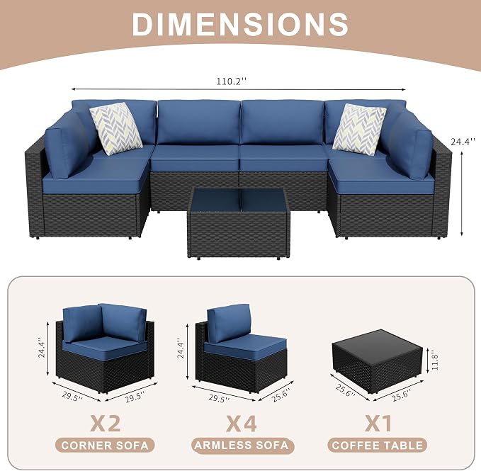 7-Piece Outdoor Patio Furniture Set, Modular PE Rattan Sectional Sofa - Image 2