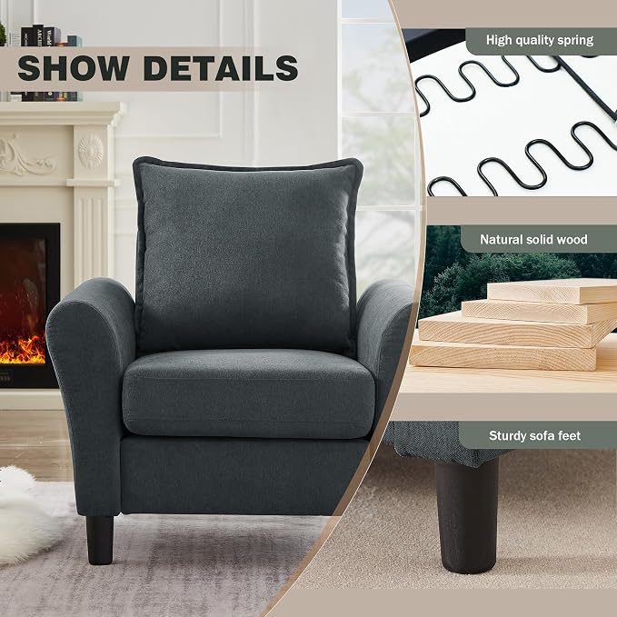 Mid-Century Accent Chair, Modern Linen Fabric Armchair - Image 3