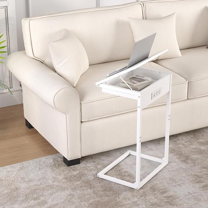 sthmec C Shaped End Table with Charging Station, 45° Tiltable Adjustable Flip - Image 2