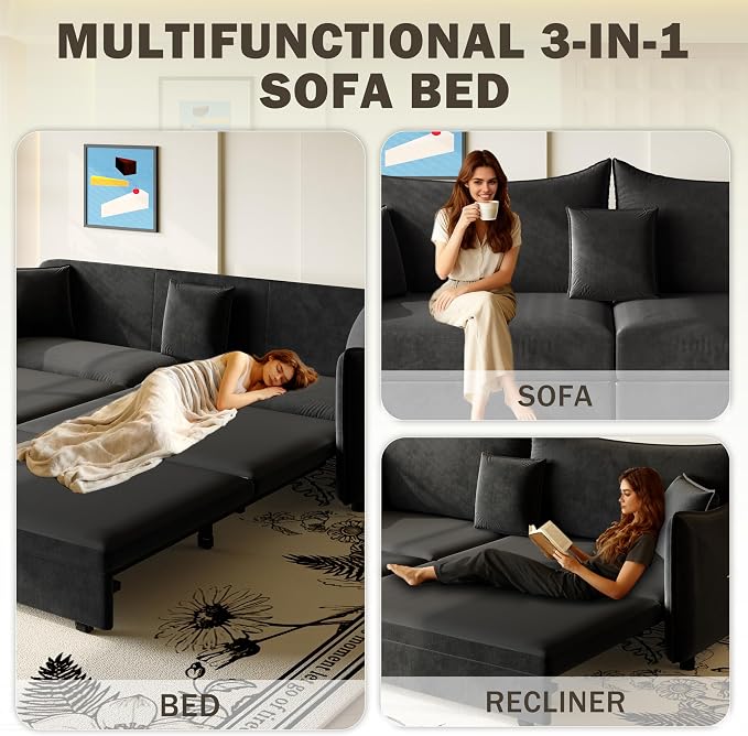 KEIKI 81.9" Sleeper Sofa, 3-in-1 Pull Out Couch Bed - Image 3