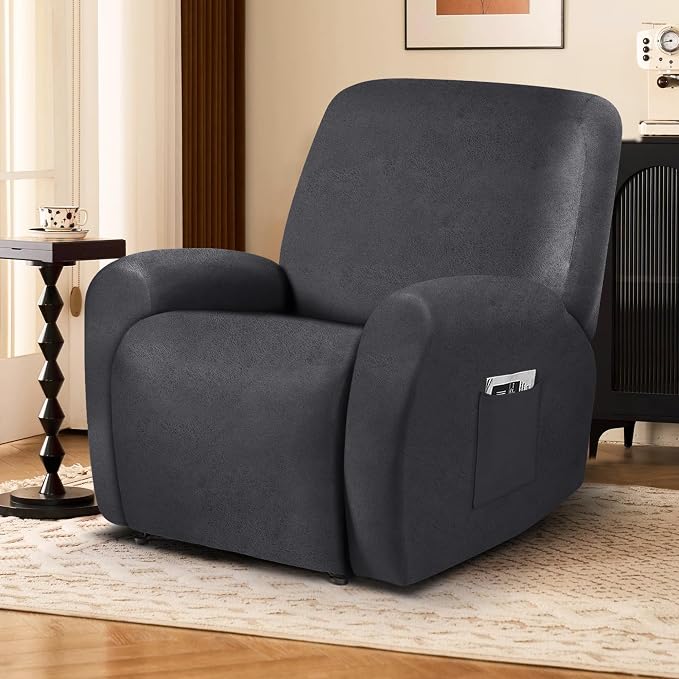 ANARACHON Leather Look Recliner Chair Covers, 4-Pieces Stretch Recliner Cover - Image 2