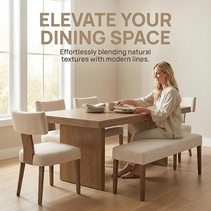 HNY Mid Century Modern Dining Chairs Set of 4, Farmhouse Linen Fabric - Image 6