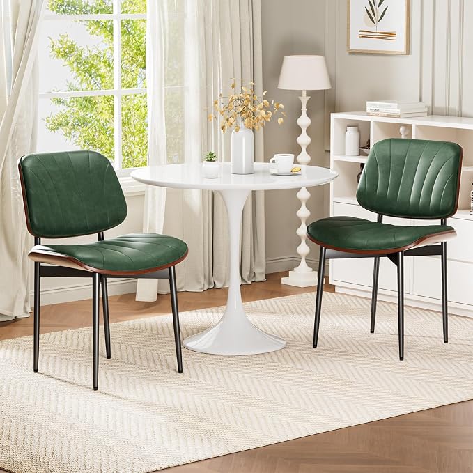 REONEY Dining Chairs Set of 2, Mid-Century Modern Upholstered PU Leather Chairs - Image 4