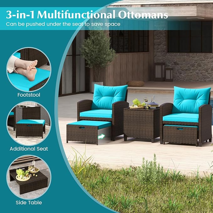 Tangkula 5 Pieces Patio Conversation Set, PE Wicker Outdoor Furniture Set - Image 8