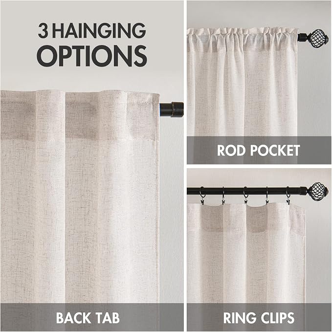 MIULEE White Linen Curtains 108 Inches Long - Image 3