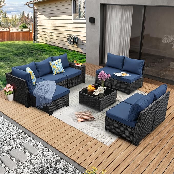 JOYURE 9 Pieces Patio Furniture Set All-Weather Outdoor Wicker Sectional by JOYURE