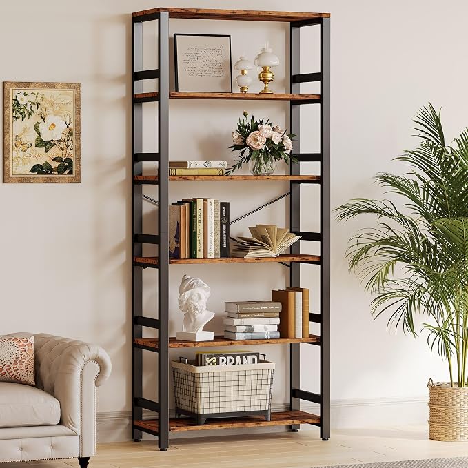IRONCK Bookshelf, 31.5in Wide Shelf 6 Tier Bookcase, 110lbs/shelf Vintage - Image 2