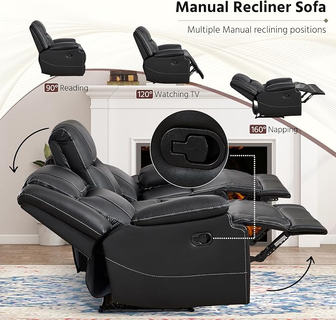 ANJ Premium Genuine Manual Reclining Sofa Set, Included Recliner Chair Set of 2 - Image 3