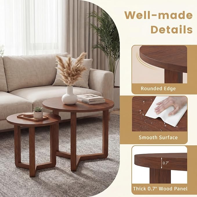 Tangkula Round Nesting Coffee Table Set of 2, Farmhouse End Tables - Image 8