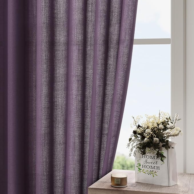 Nanspring Plum Linen Curtains 90 Inch Long 2 Panels Set - Image 4