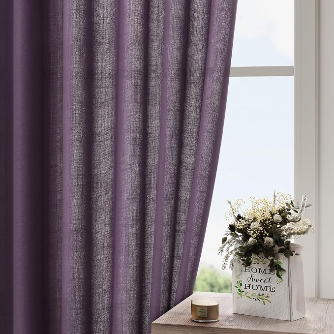 Plum Linen Curtains for Living Room 63 Inches Long 2 Panel Set Light Filtering - Image 4