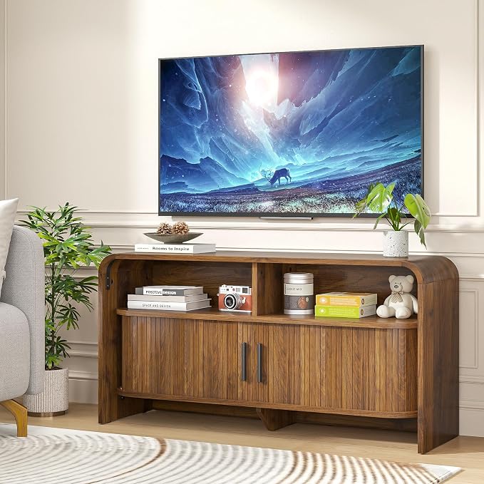 Small TV Stand for Bedroom, Low Fluted TV Console for 40 43 Inch, Mid Century - Image 2
