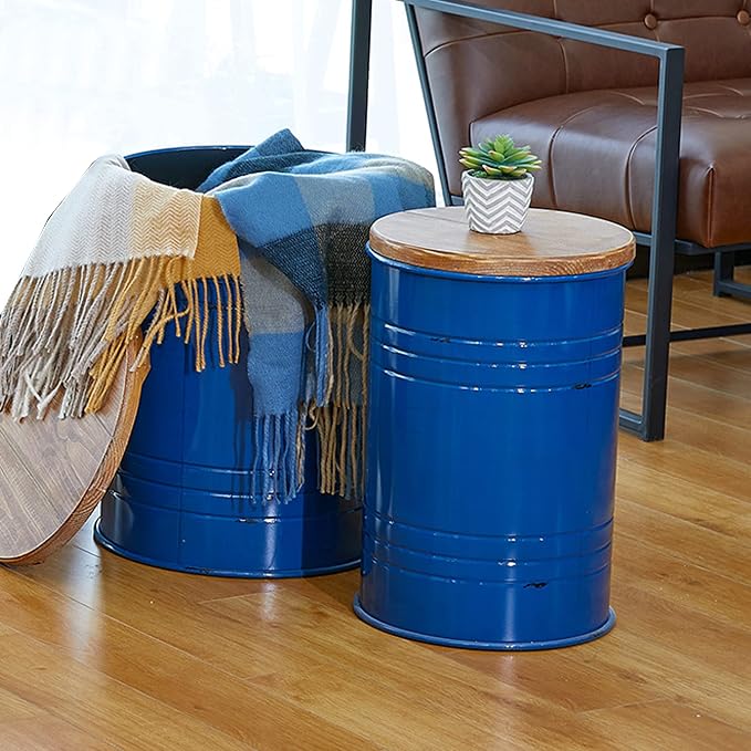 Glitzhome Rustic Storage Ottoman Seat Stool, Farmhouse Nesting End Table - Image 8