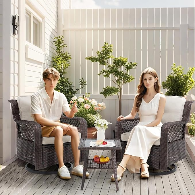 3 Pieces Patio Swivel Chairs, Wicker Patio Conversation Sets - Image 2