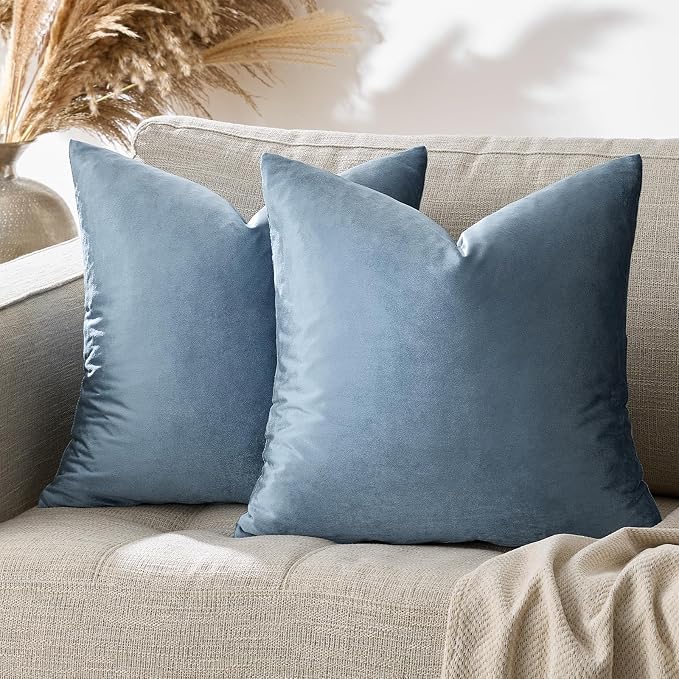 GIGIZAZA Stone Blue Velvet Decorative Throw Pillow Covers 20x20 - Image 6