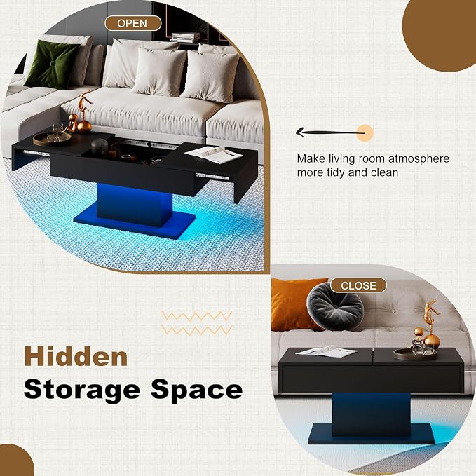 Black Modern Coffee Table with Hidden Storage - Image 3