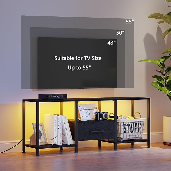 JARHETUN TV Stand with LED Lights, Entertainment Center with Open Shelves and - Image 6