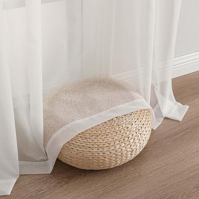 OWENIE Ivory Sheer Curtain 90 Inches Long 2 Panels Set, Solid Filmy Drapes - Image 7