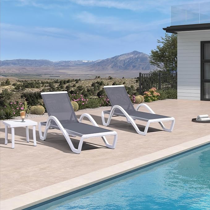 PURPLE LEAF Patio Chaise Lounge Chair Set of 3 Outside Aluminum Plastic - Image 3