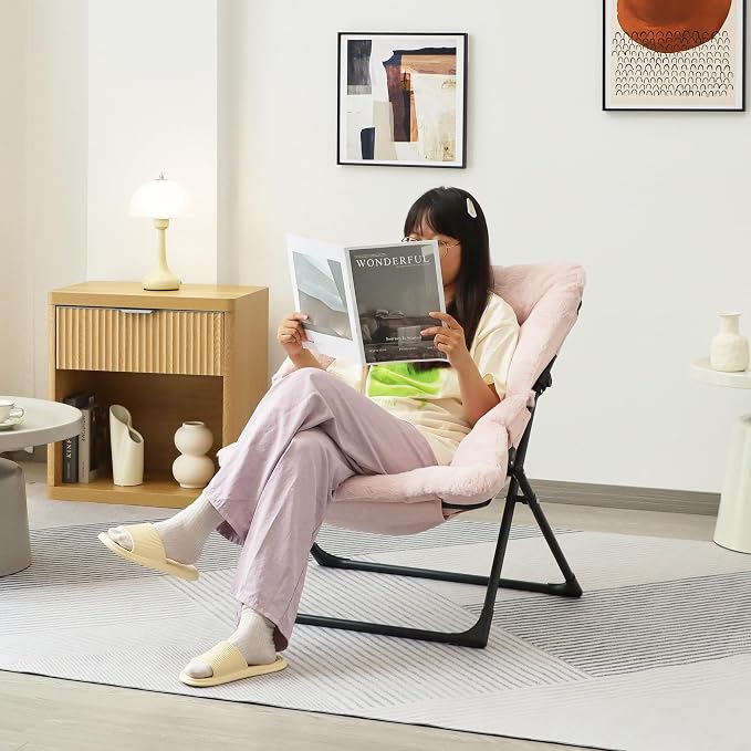 Comfy Saucer Chair for Adults, Soft Faux Fur Bedroom Chair, Accent Dorm Chairs - Image 2