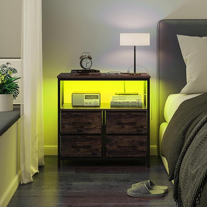 TUTOTAK LED Night Stand with Charging Station, Large Nightstand with USB and - Image 2
