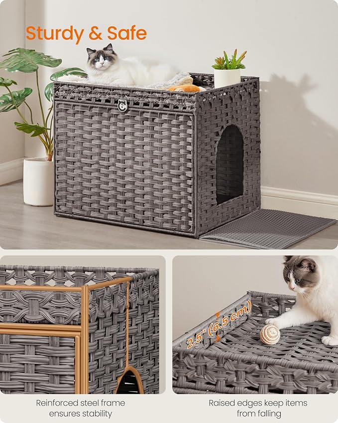 Feandrea Cat Litter Box Enclosure, Handwoven Rattan Hidden Litter Box Furniture - Image 4