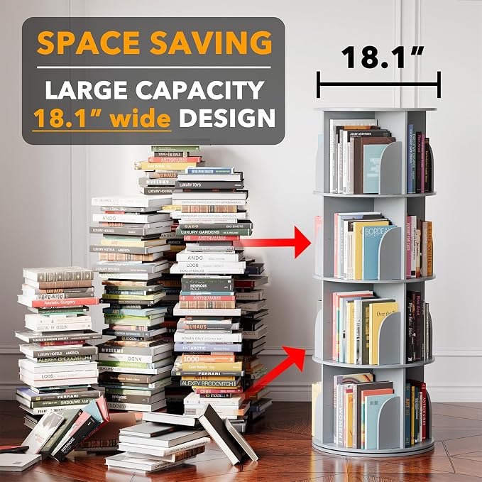 SpaceAid 4 Tier Rotating Bookshelf Tower, Spinning Bookcase Lazy Susan - Image 3