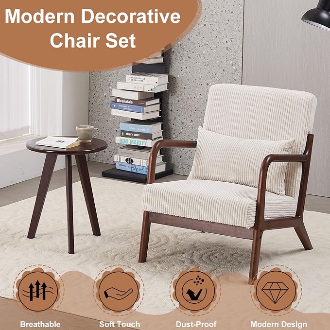 Beige Midcentury Modern Accent Chair - Image 3