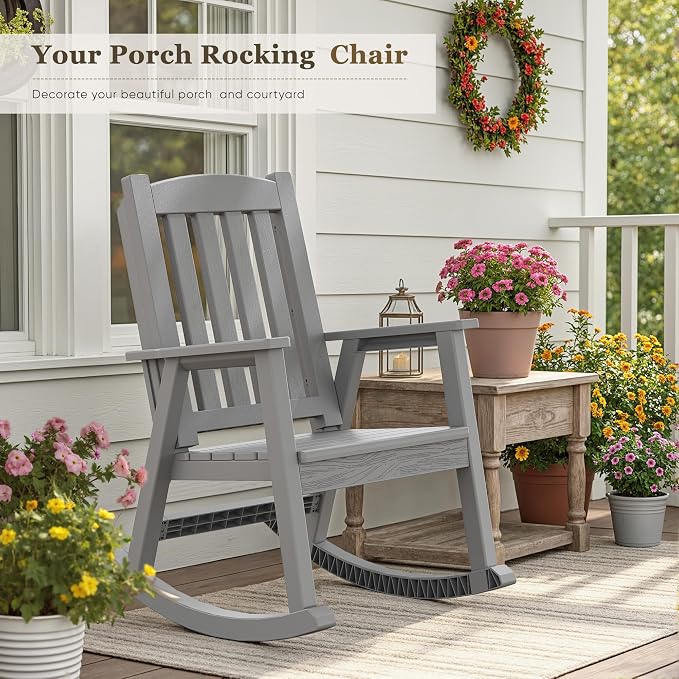 Greesum Outdoor Rocking Chair, 300lbs All-Weather Patio Resin Rocker, - Image 6