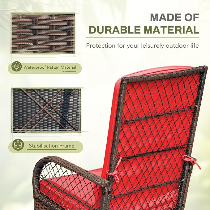 Greesum 3 Piece Outdoor Wicker Rocking Chairs Patio Furniture Set - Image 5