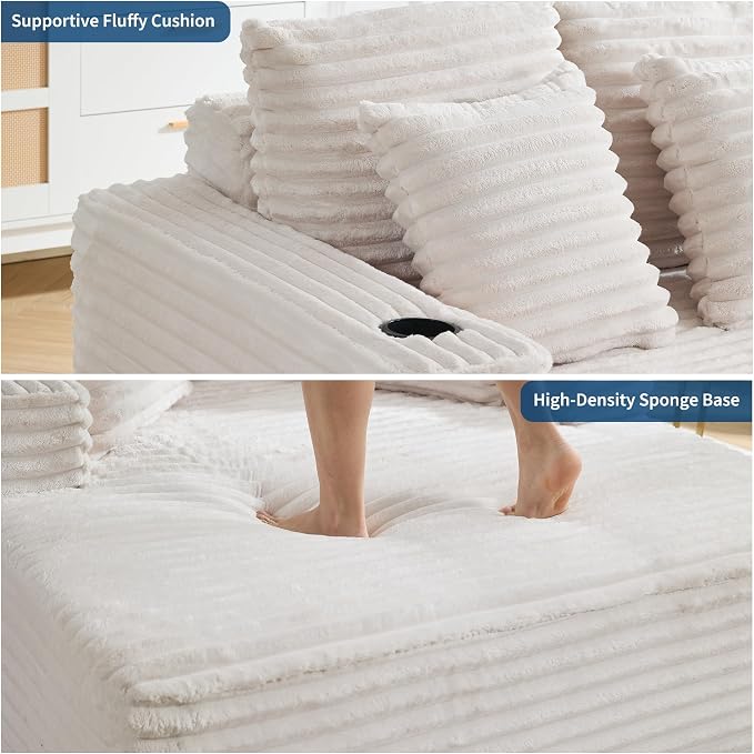 GarveeHome 64in Oversized Corduroy Fabric Bone-Free Sofa Bed Cloud Sofa - Image 4