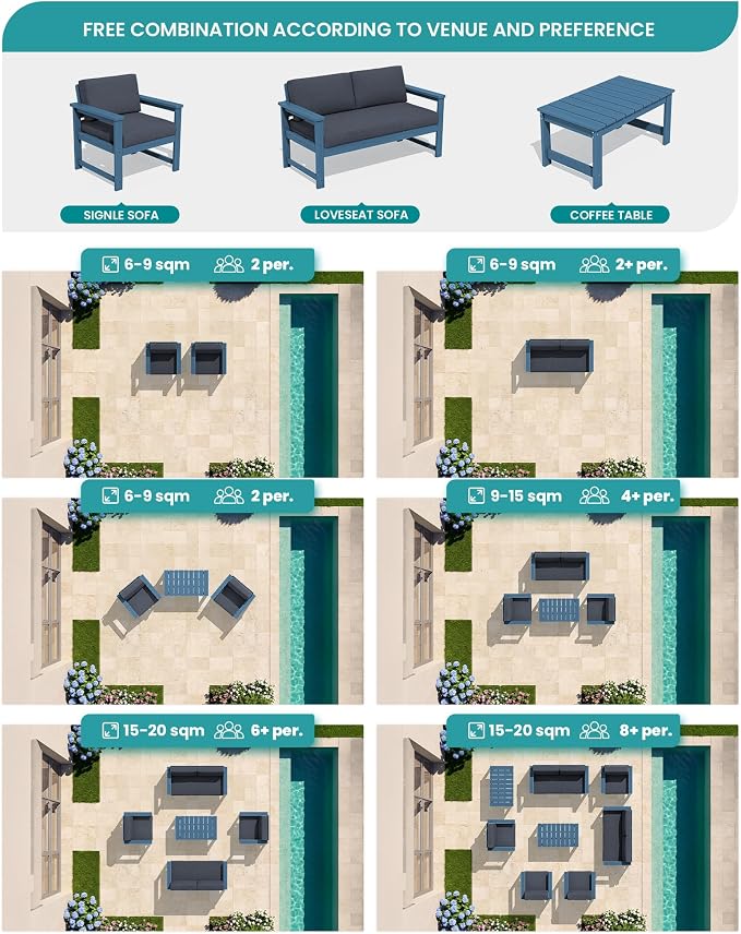 SERWALL Blue HDPE Outdoor Loveseat - Image 8