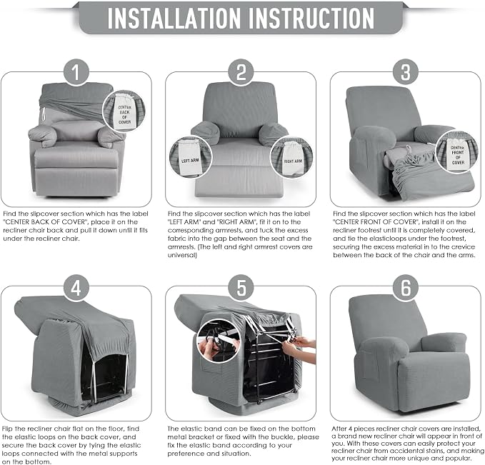 TAOCOCO Recliner Cover 4-Pieces, Recliner Stretch Sofa Slipcover, Recliner - Image 6
