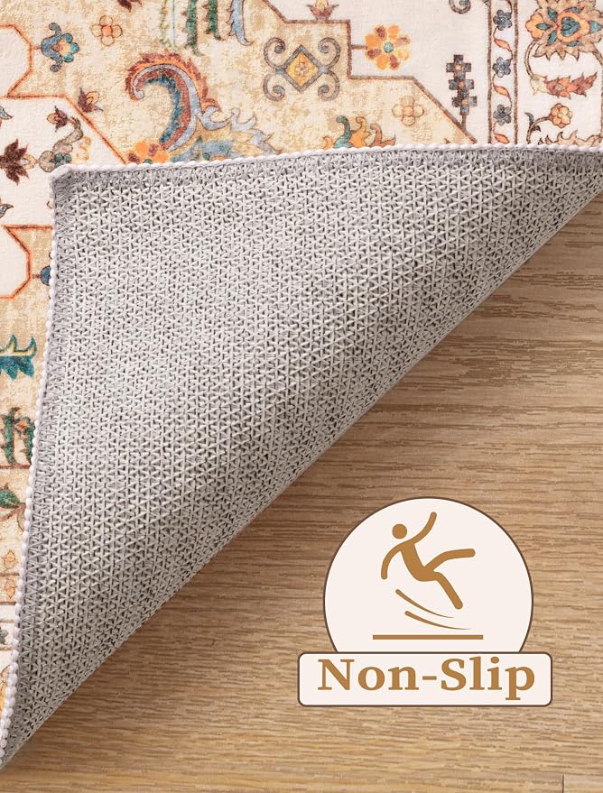 SERISSA Boho Washable Runner Rug, 2x5 Rug Runner Non-Slip Vintage Light Yellow - Image 3