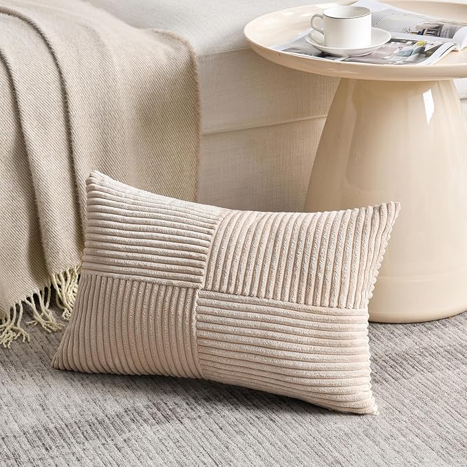 Fancy Homi 2 Packs Tan Lumbar Decorative Throw Pillow Covers 12x20 Inch - Image 2