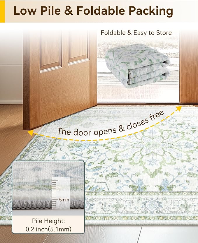 RELEANY Area Rugs 6'x8' Washable Non-Slip, Floral Vintage Distress Print - Image 4