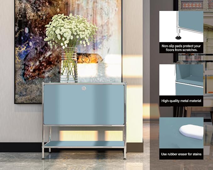 Metal Sidetable with Flap Door, 27.5" Height - Image 4