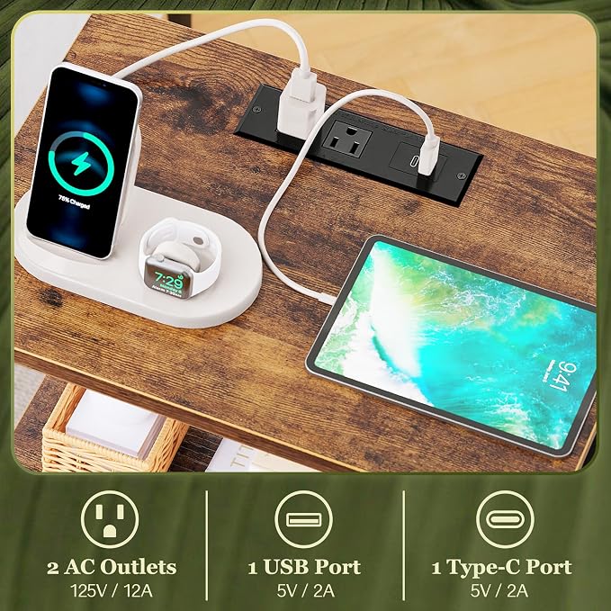 SUPERJARE Nightstand with Charging Station, Bed Side Table with Adjustable - Image 4