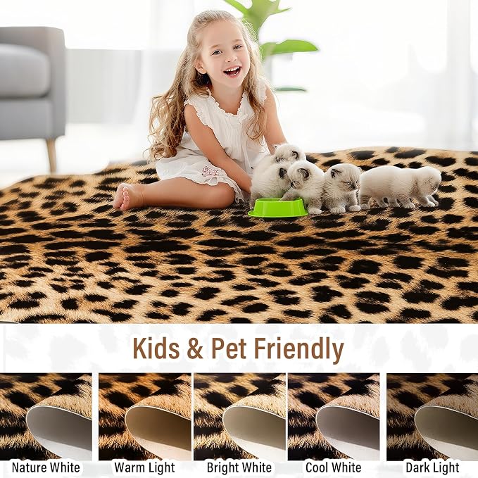 AROGAN Premium Leopard Print Rug 6.2x7 Feet, Machine Washable Faux Fur Cheetah - Image 9
