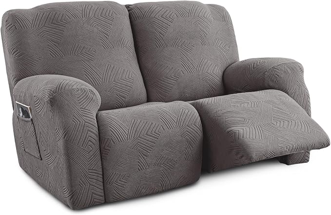 Recliner Loveseat Covers, 4-Piece Stretch Geometric Strokes Jacquard Reclining by Unknown
